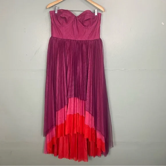 Anthropologie Hutch Calloway Strapless Bustier Tulle Maxi Dress Purple Red Sz 12 - Picture 3 of 8